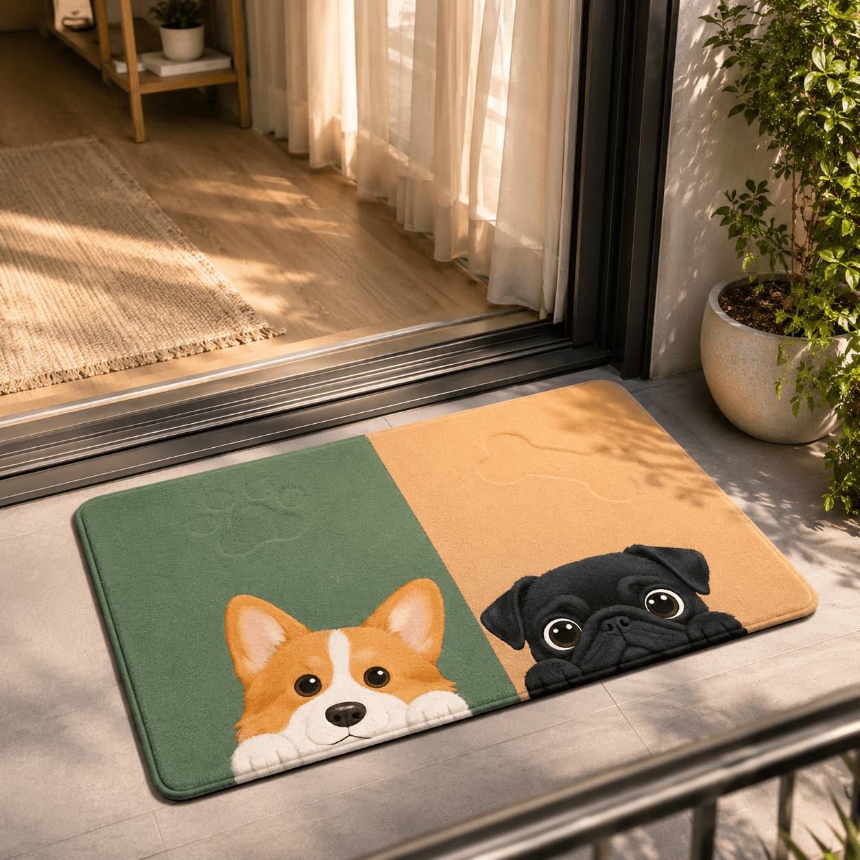Dog and Cat Welcome Doormat – Cute Pet Door Mat for Dog Cat Lovers, Home Entrance Decor
