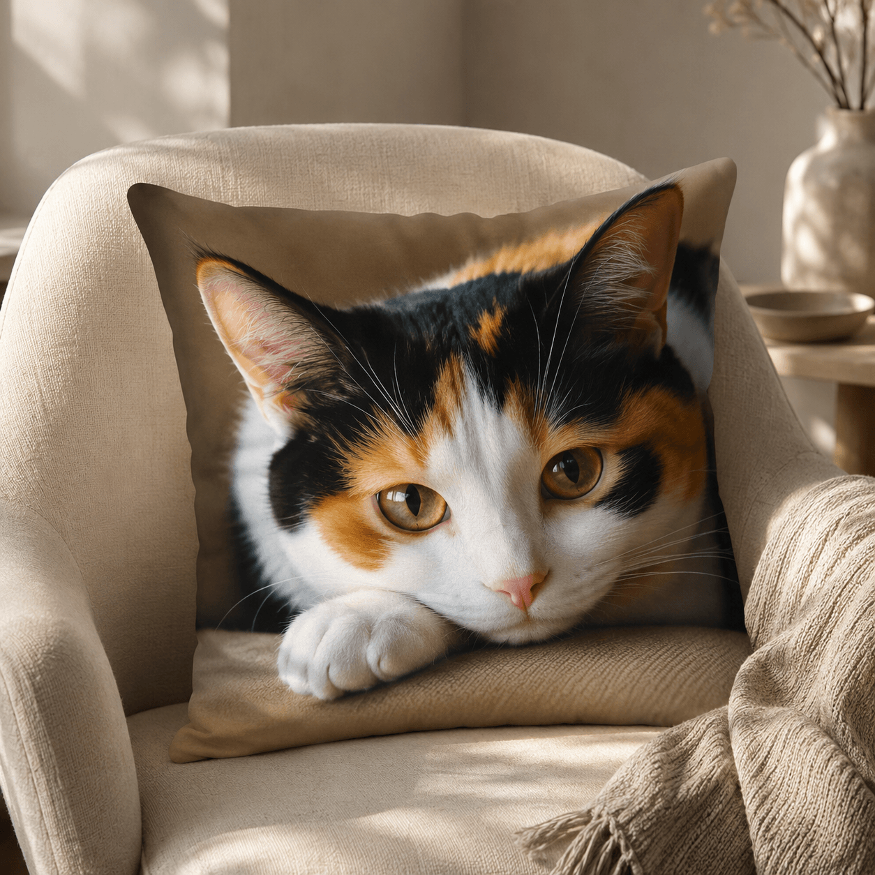 Funny Cat Pillow Cover – Lazy Chonky Cat Throw Cushion Case for Sofa, Cat Lover Gift Decor