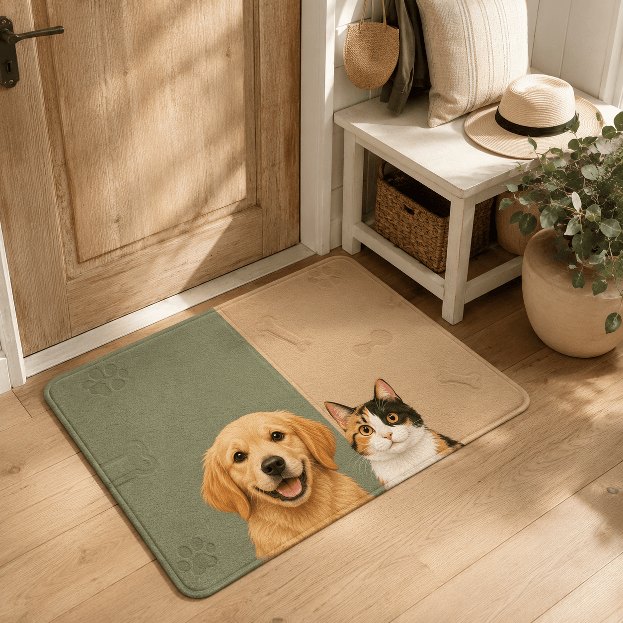 Dog and Cat Welcome Doormat – Cute Pet Door Mat for Dog Cat Lovers, Home Entrance Decor