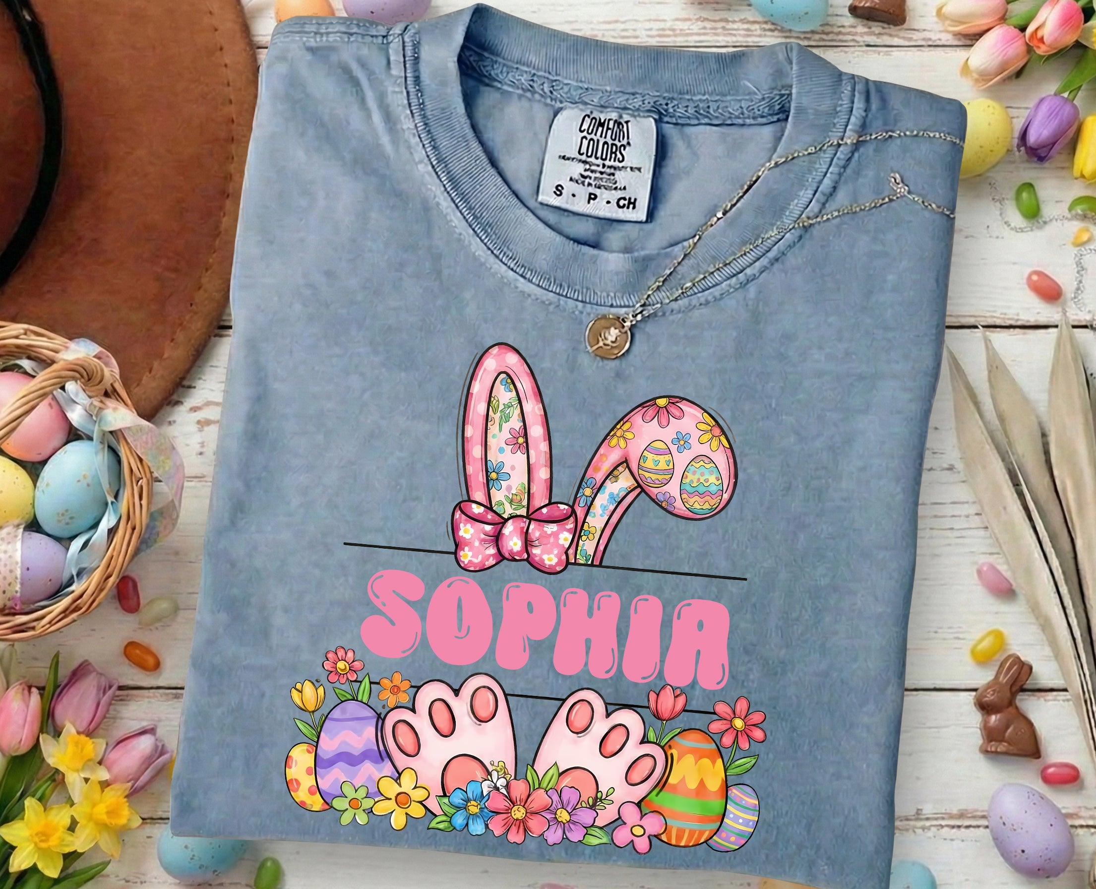 Personalized Easter Bunny Name Shirt – Custom Cute Bunny Ears Comfort Colors Tee Gift