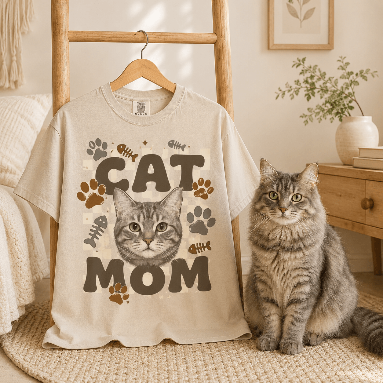 Custom Dog Mom Shirt with Pet Face from Photo, Personalized Dog Portrait Tee, Retro Dog Mom Gift, Dog Lover Christmas Gift