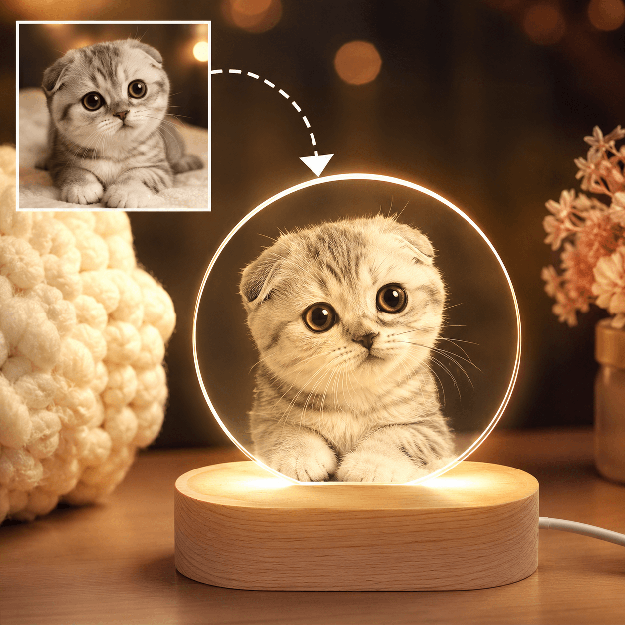 Custom Pet Photo Night Light from Photo – Personalized Dog Cat Acrylic LED Lamp Gift