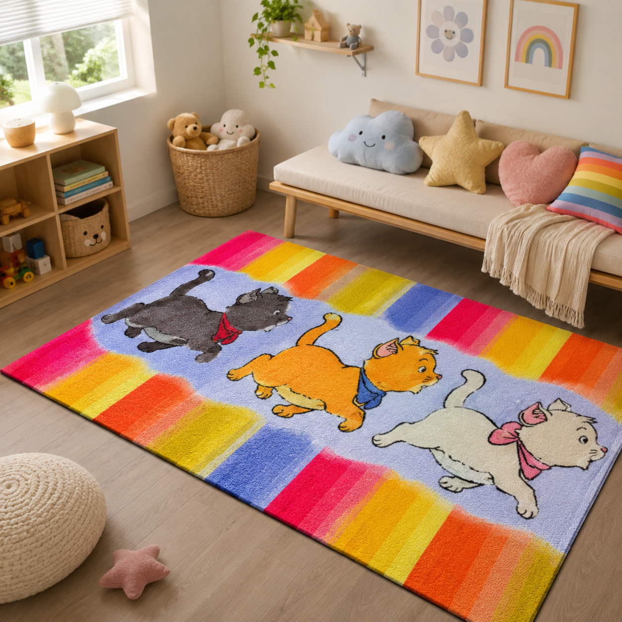 Cute Cartoon Cat Area Rug – Funny Cat Living Room Bedroom Floor Mat, Cat Lover Home Decor