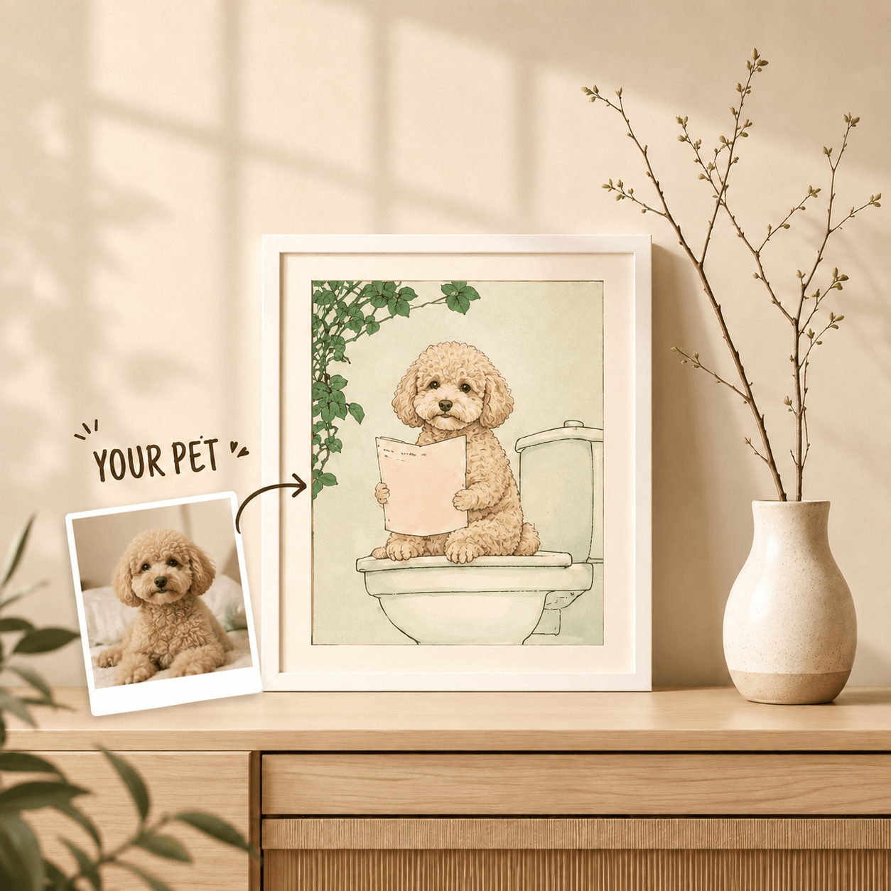 Custom Pet Bathroom Art from Photo – Personalized Funny Dog Cat Toilet Portrait, Bathroom Decor