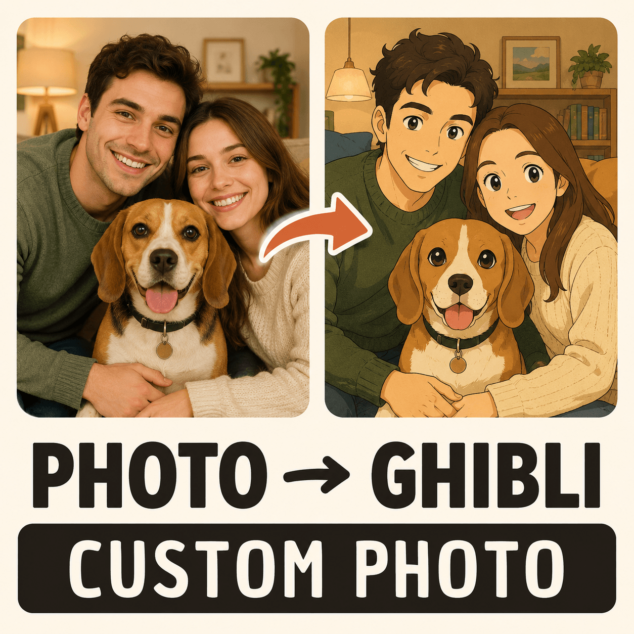 Custom Anime Style Portrait from Photo – Personalized Family Pet Canvas Wall Art Gift