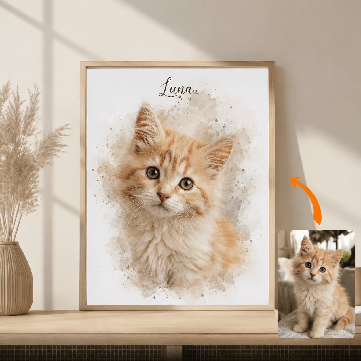 Custom Pet Memorial Canvas from Photo – Personalized Watercolor Dog Cat Portrait Loss Gift