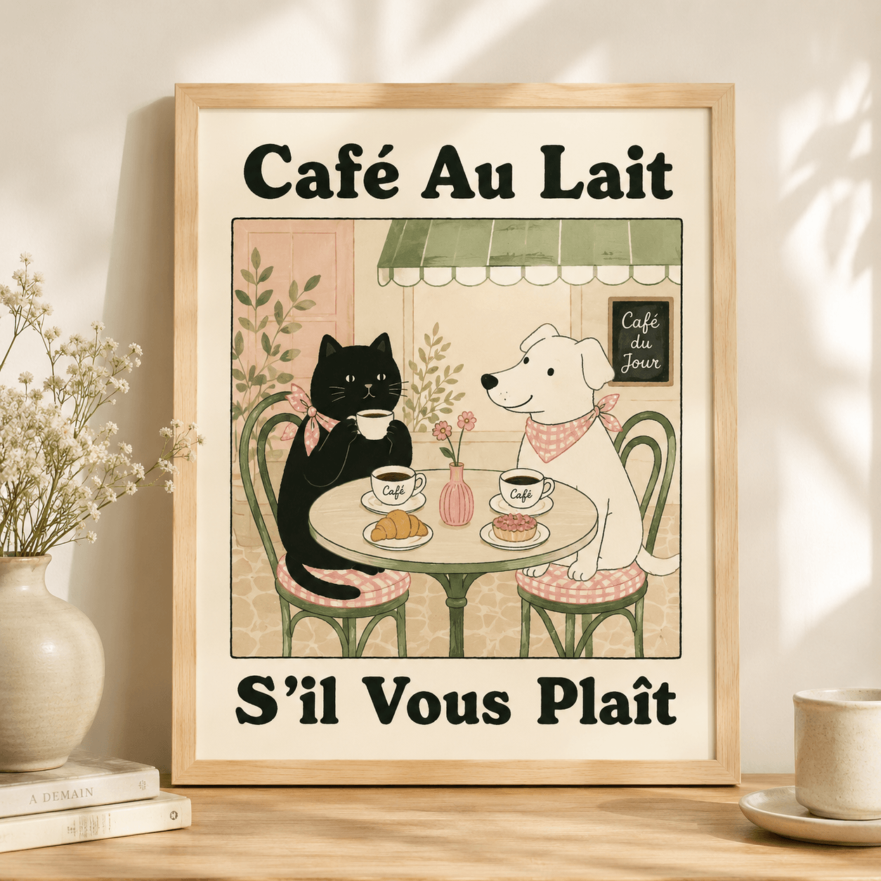 Funny Cat Dog Wall Art Print – Retro Aesthetic Kitchen & Bathroom Pet Poster, Pet Lover Gift