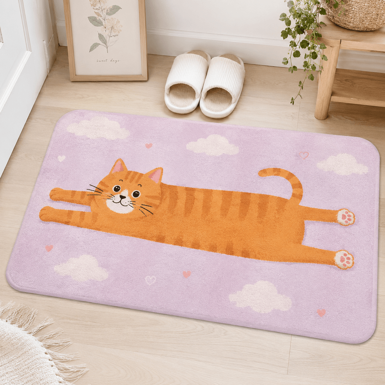 Cute Long Cat Doormat – Funny Stretched Cat Door Mat for Cat Lovers, Home Entrance Decor