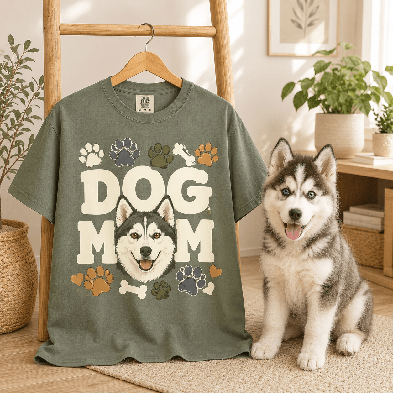 Custom Dog Mom Shirt with Pet Face from Photo, Personalized Dog Portrait Tee, Retro Dog Mom Gift, Dog Lover Christmas Gift