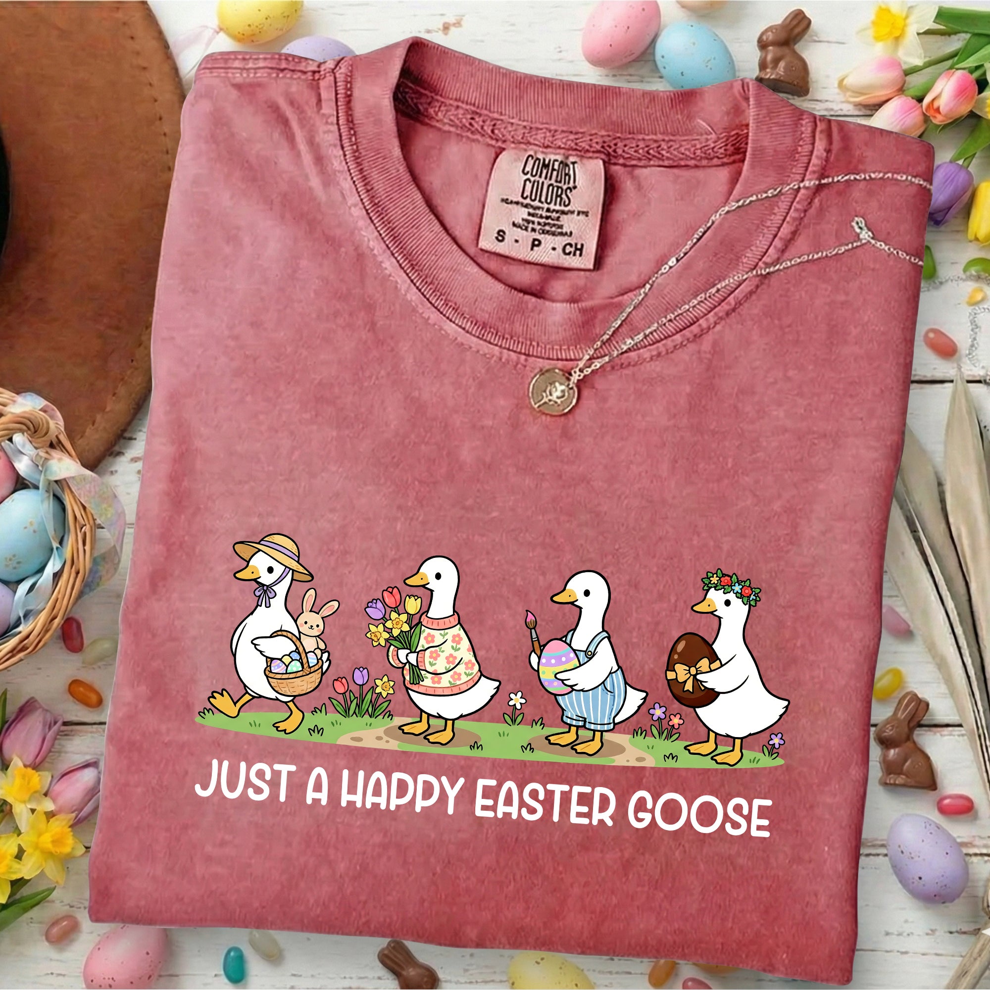 Just a Happy Easter Goose Shirt – Cute Funny Easter Goose Tee, Comfort Colors Gift