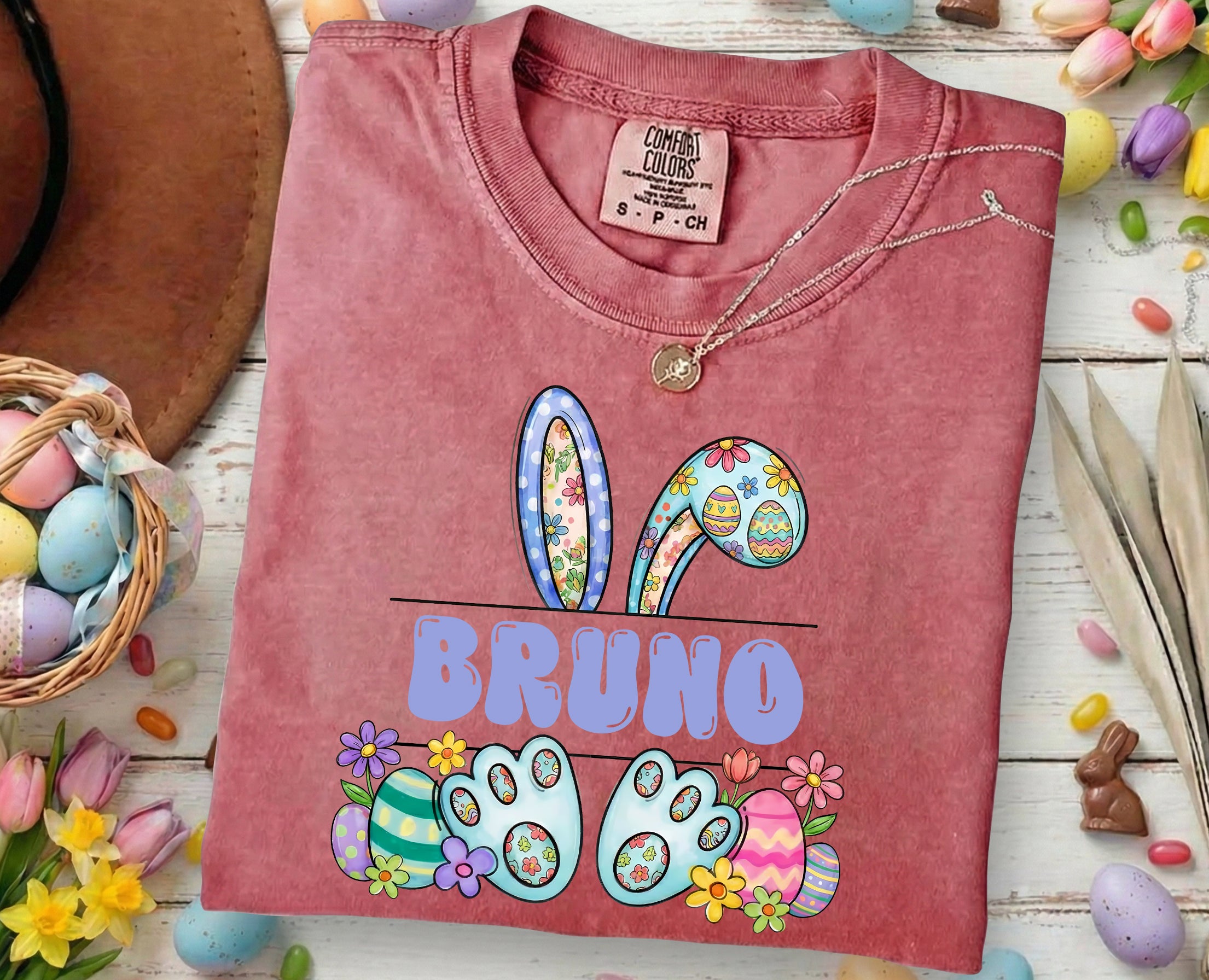 Personalized Easter Bunny Name Shirt – Custom Cute Bunny Ears Comfort Colors Tee Gift