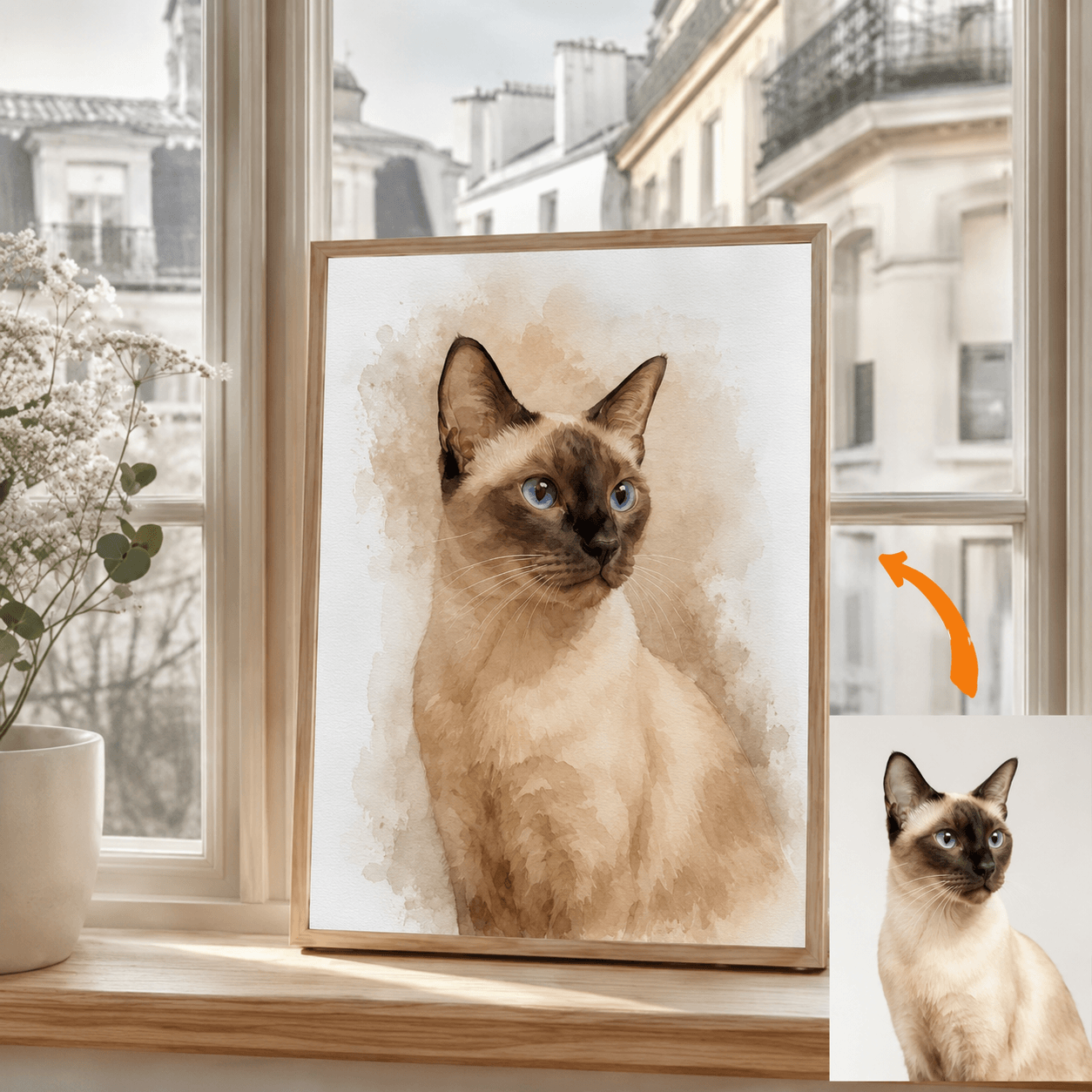 Custom Pet Memorial Canvas from Photo – Personalized Watercolor Dog Cat Portrait Loss Gift