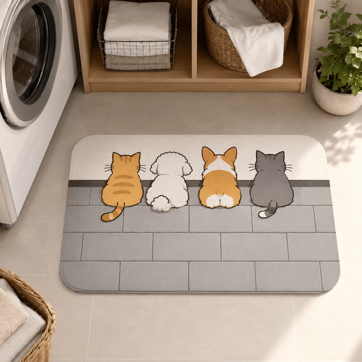 Cute Cat Bath Mat – Funny Cats from Behind Non-Slip Bathroom Rug