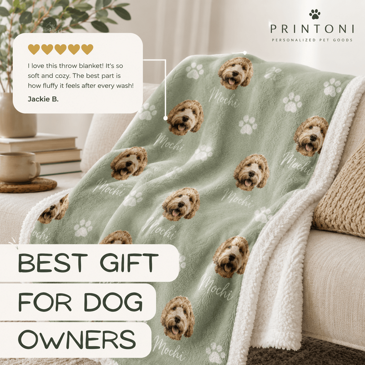Custom Pet Photo Blanket from Photo, Personalized Dog Face & Name Throw Blanket, Dog Mom Gift, Pet Keepsake Christmas Gift