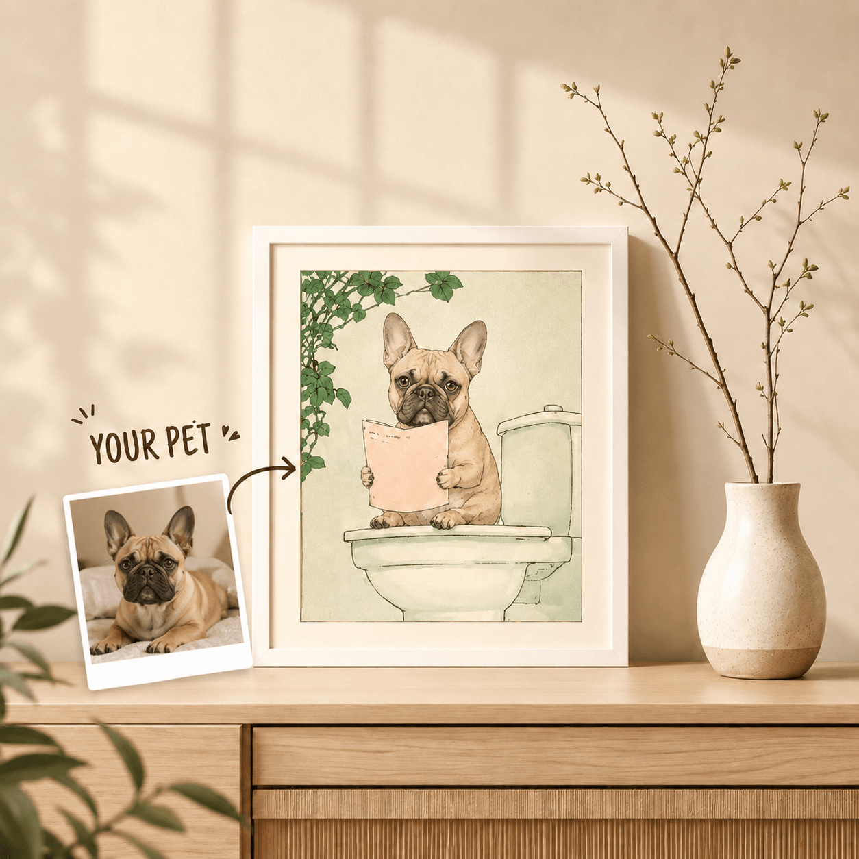 Custom Pet Bathroom Art from Photo – Personalized Funny Dog Cat Toilet Portrait, Bathroom Decor