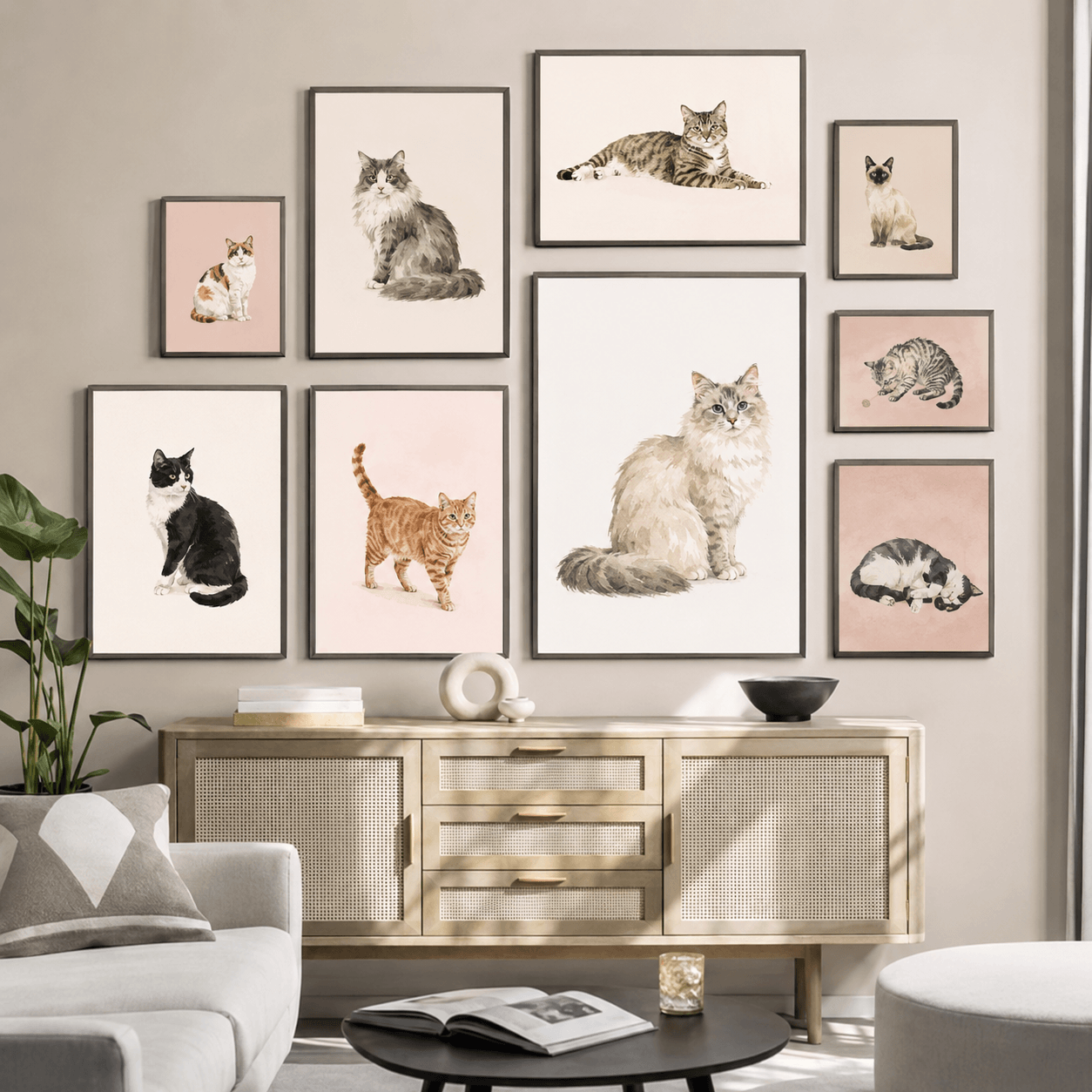 Cute Cartoon Cat Nursery Wall Art – Nordic Canvas Print Poster for Kids Room Home Decor