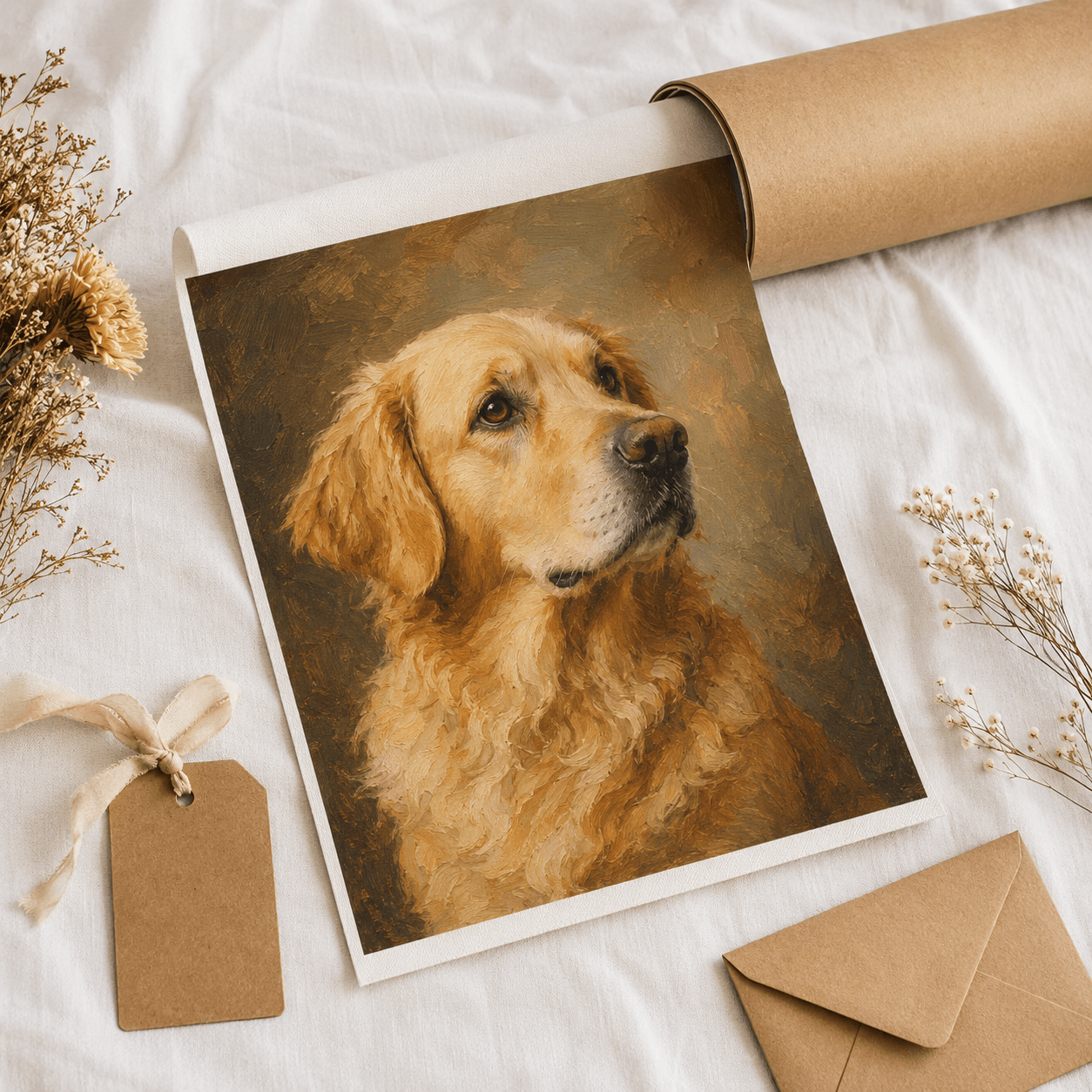 Custom Pet Portrait Oil Painting Style – Personalized Cat Dog Canvas Memorial Gift From Photo - Printoni