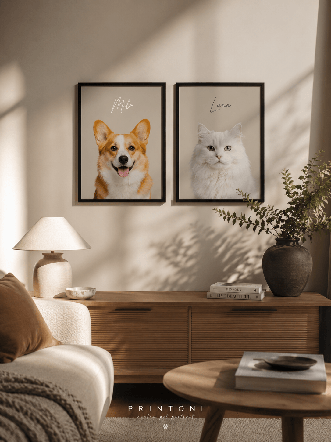 Custom Pet Portrait from Photo, Personalized Modern Dog Cat Portrait with Name, Framed Pet Wall Art, Pet Lover Gift