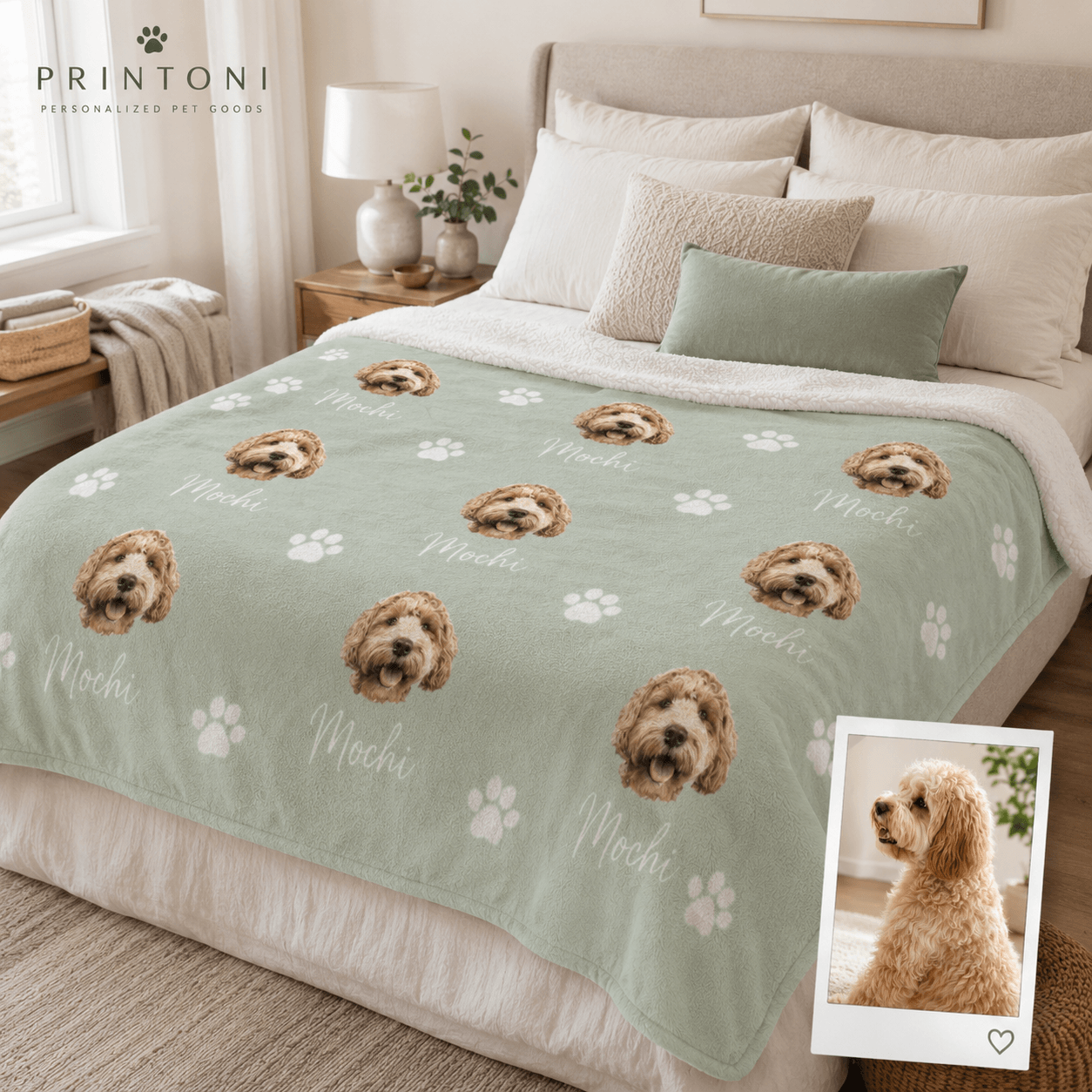 Custom Pet Photo Blanket from Photo, Personalized Dog Face & Name Throw Blanket, Dog Mom Gift, Pet Keepsake Christmas Gift