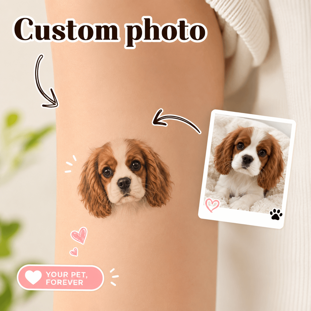 Custom Pet Temporary Tattoo from Photo – Personalized Dog Cat Portrait Tattoo Gift