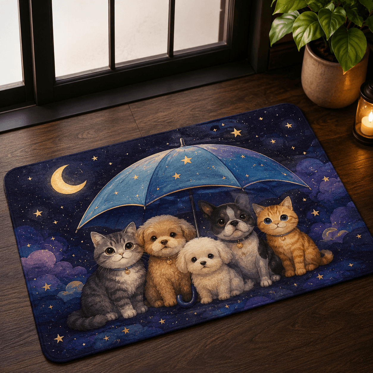Corgi Fall Doormat – Cute Autumn Corgi Door Mat with Umbrella, Corgi Lover Gift Decor