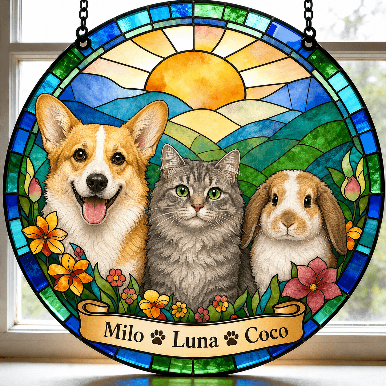 Custom Dog Stained Glass Suncatcher from Photo – Personalized Pet Memorial Window Decor - Printoni
