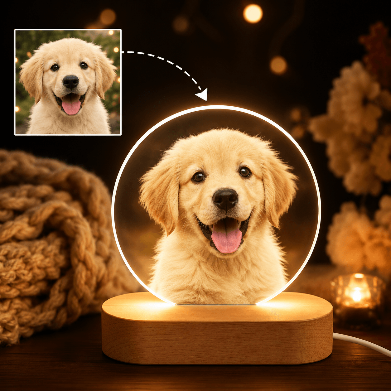 Custom Pet Photo Night Light from Photo – Personalized Dog Cat Acrylic LED Lamp Gift
