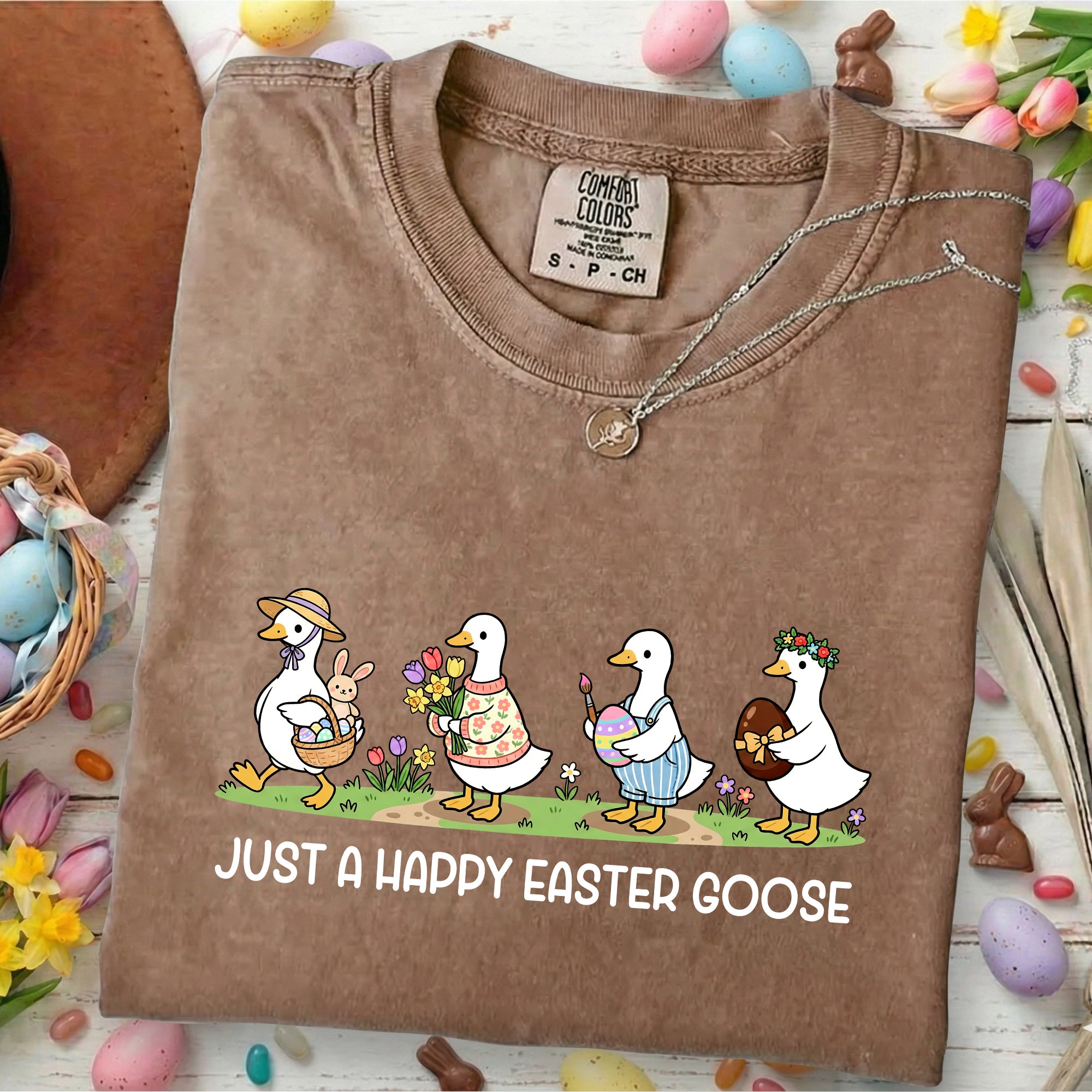 Just a Happy Easter Goose Shirt – Cute Funny Easter Goose Tee, Comfort Colors Gift
