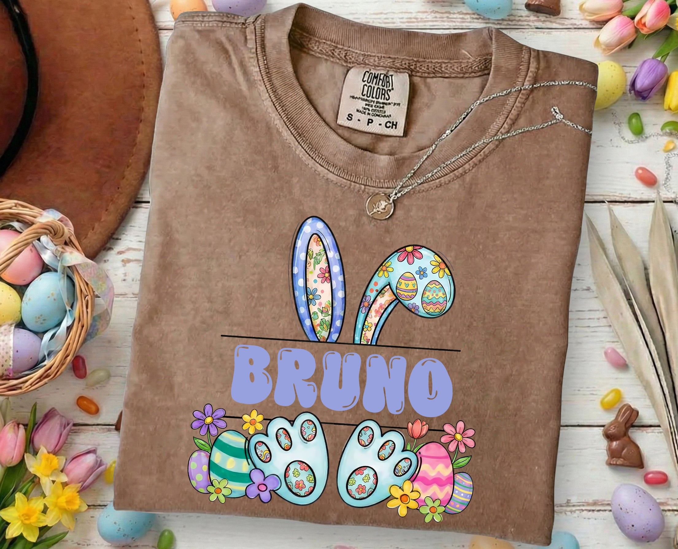 Personalized Easter Bunny Name Shirt – Custom Cute Bunny Ears Comfort Colors Tee Gift