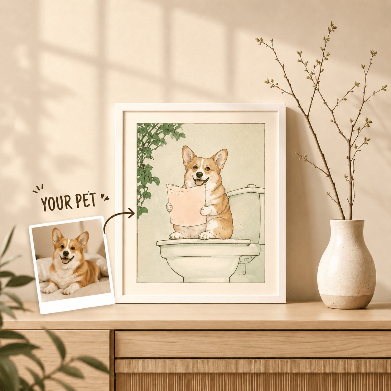 Custom Pet Bathroom Art from Photo – Personalized Funny Dog Cat Toilet Portrait, Bathroom Decor