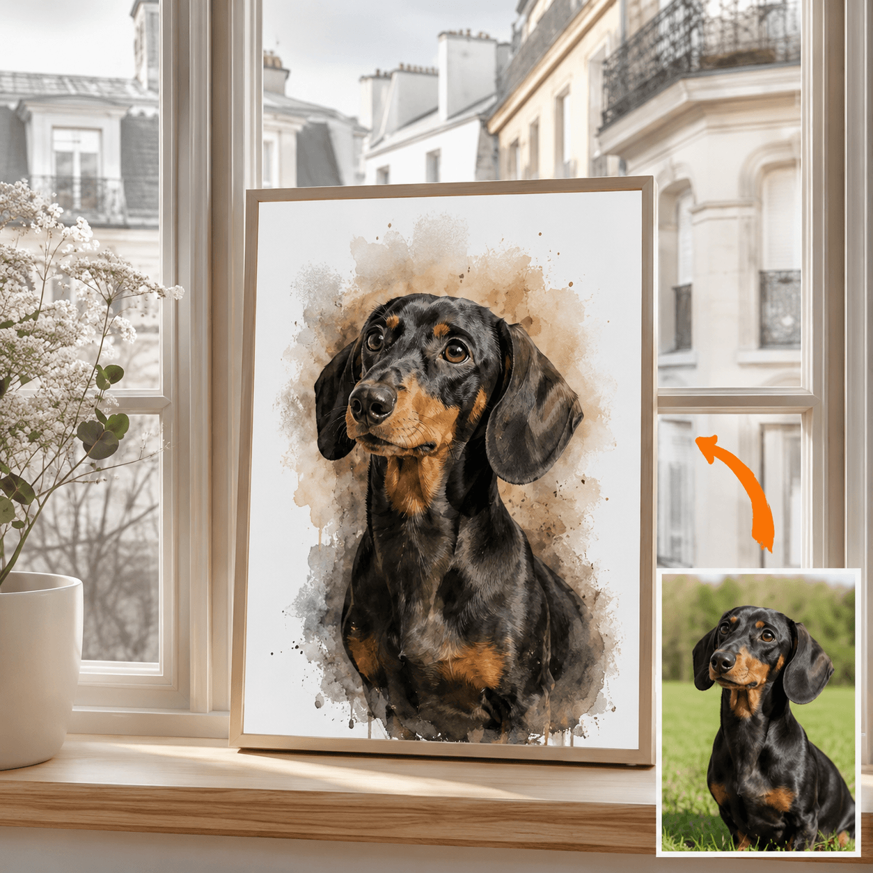Custom Pet Memorial Canvas from Photo – Personalized Watercolor Dog Cat Portrait Loss Gift
