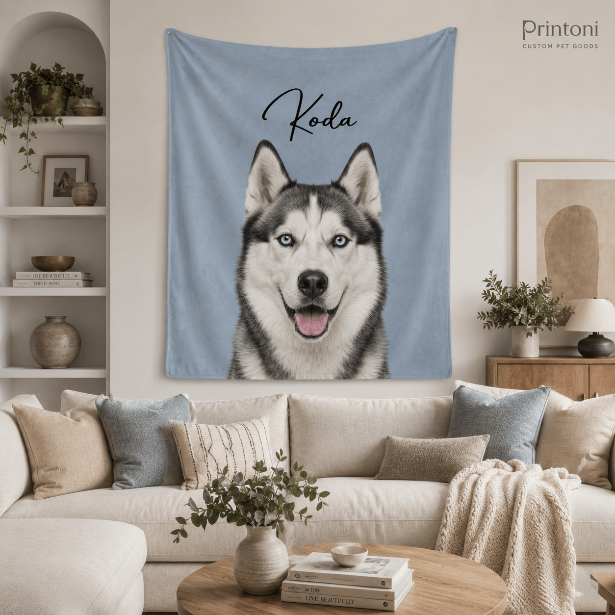Custom Pet Tapestry from Photo, Personalized Dog Cat Portrait Wall Hanging with Name, Large Pet Wall Decor, Pet Lover Gift