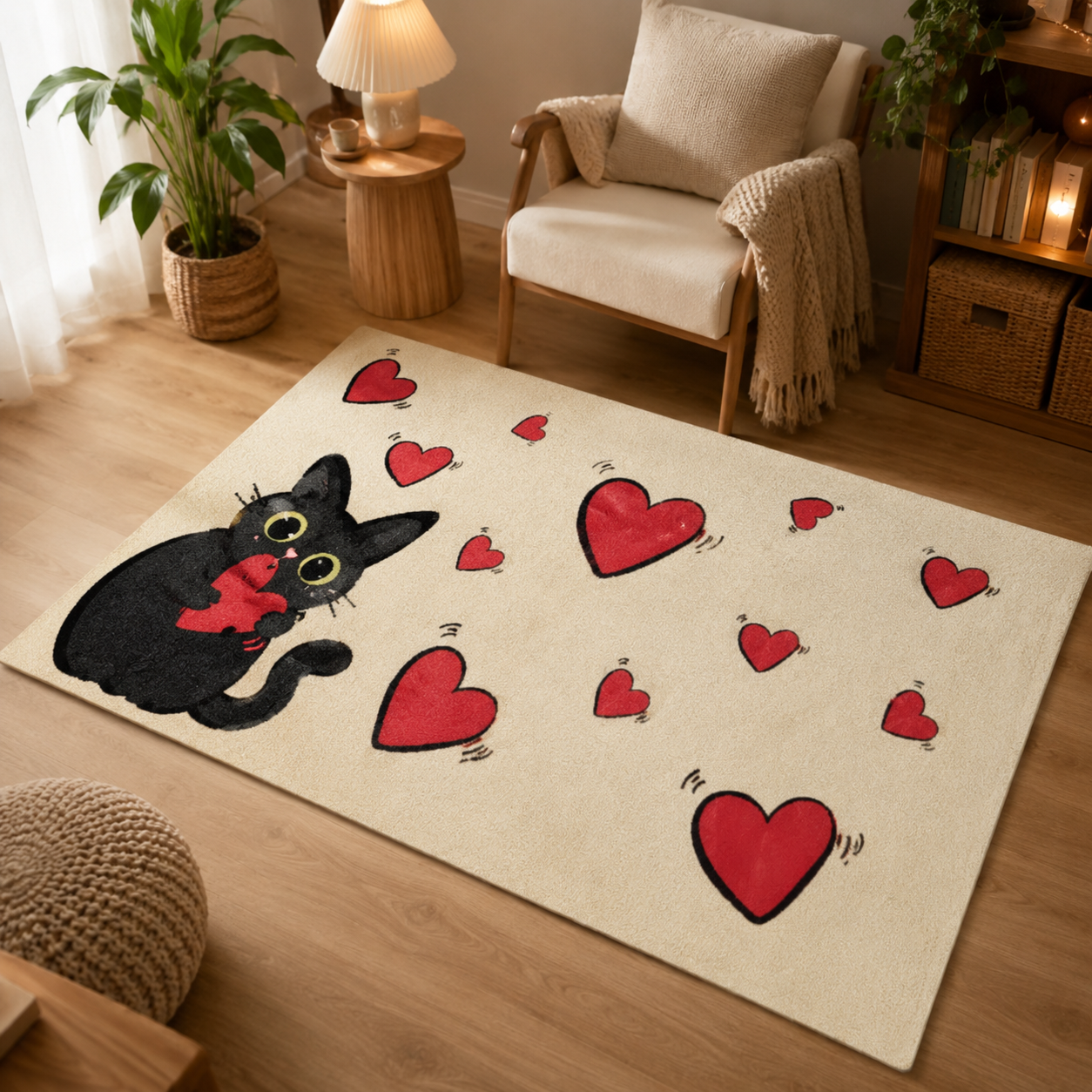 Cute Cartoon Cat Area Rug – Funny Cat Living Room Bedroom Floor Mat, Cat Lover Home Decor