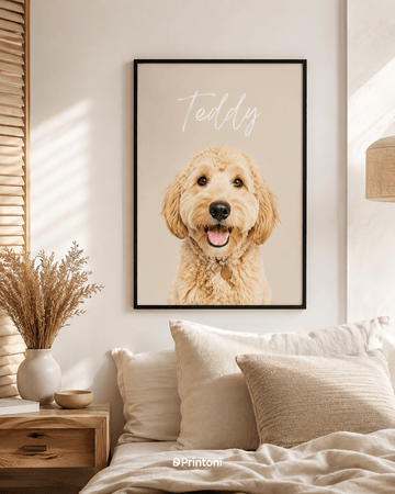 Custom Pet Portrait from Photo, Personalized Modern Dog Cat Portrait with Name, Framed Pet Wall Art, Pet Lover Gift