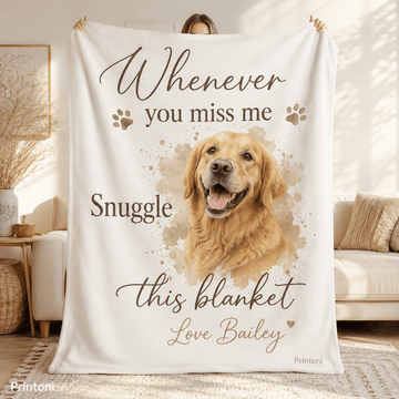 Custom Pet Memorial Blanket from Photo, Personalized Watercolor Dog Cat Throw with Name, Pet Loss Sympathy & Remembrance Gift