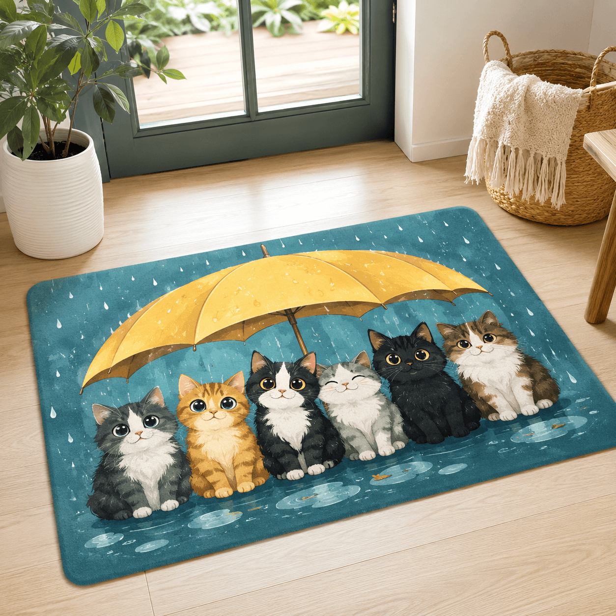 Corgi Fall Doormat – Cute Autumn Corgi Door Mat with Umbrella, Corgi Lover Gift Decor
