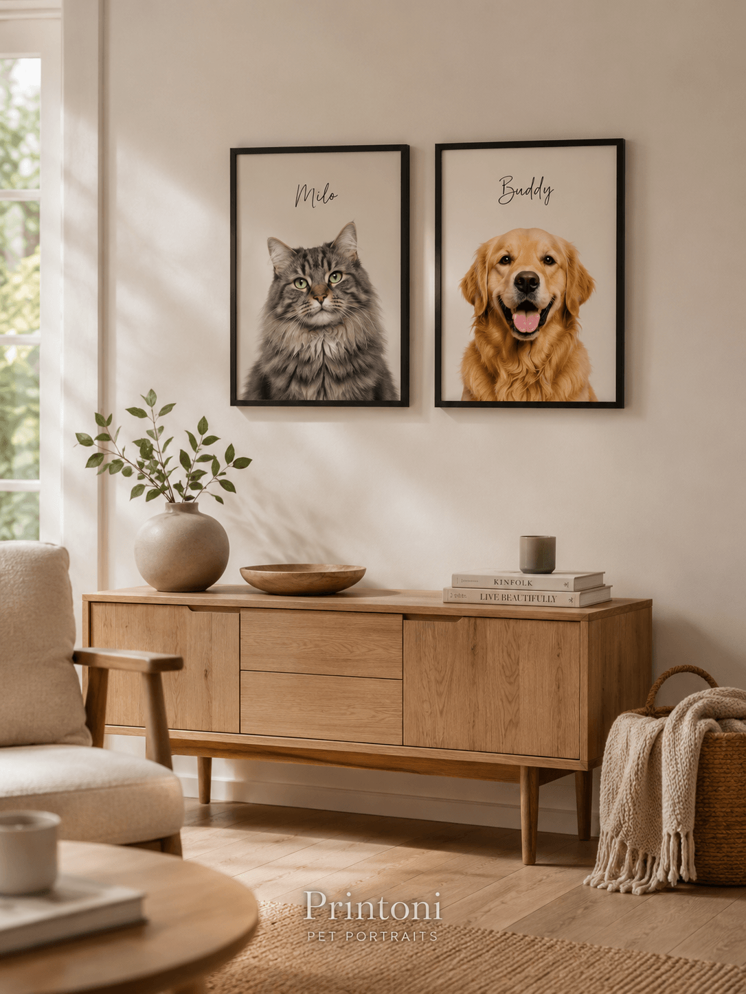 Custom Pet Portrait from Photo, Personalized Modern Dog Cat Portrait with Name, Framed Pet Wall Art, Pet Lover Gift