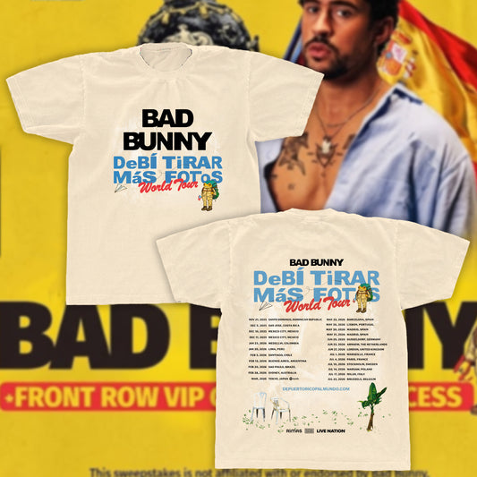 Bad Bunny Debí Tirar Más Fotos World Tour Vintage Tee | DTMF Tour Dates Fan Shirt | Yellow Reggaeton Fan Merch - Tuli Clothing
