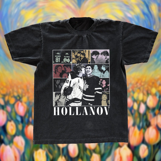 Hollanov Vintage Bootleg Fan Tee | Heated Rivalry Photo Grid Shirt | Dark Washed Hockey Romance Book Merch
