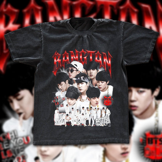 BTS Bangtan Vintage Bootleg Fan Tee | Early Era ARMY Graphic Shirt | Dark Washed Kpop Merch Gift