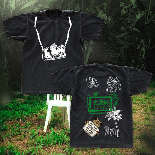 DTMF Camera Doodle Fan Tee | Bad Bunny Debi Tirar Mas Fotos Shirt | Dark Washed Graphic Tee 2025