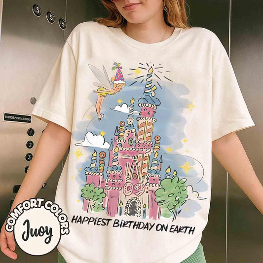 Happiest Birthday On Earth Fairy Castle Tee | Magic Wish Birthday Graphic Shirt | Comfort Colors Ivory Tee - Tuli Clothing