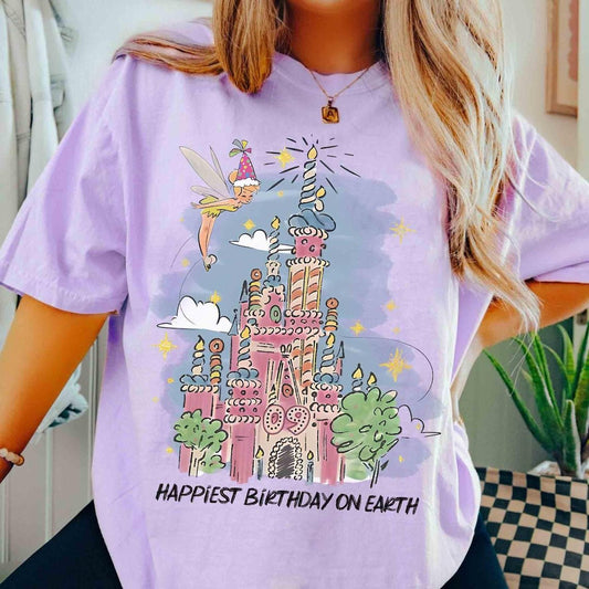 Happiest Birthday On Earth Fairy Castle Tee | Magic Wish Birthday Graphic Shirt | Comfort Colors Ivory Tee - Tuli Clothing