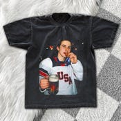 Champion Energy Vintage Graphic Tee | Medal Moment Bootleg Shirt | USA Hockey Celebration Streetwear