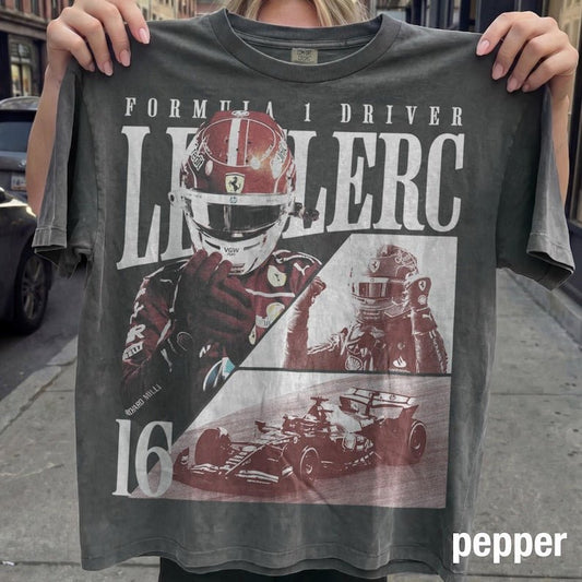 Charles Leclerc Formula 1 Vintage Bootleg Sweatshirt | F1 Driver 16 Ferrari Fan Crewneck | Dark Chocolate Racing Merch - Tuli Clothing