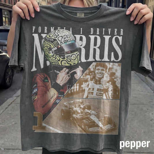 Lando Norris Formula 1 Champion Vintage Fan Tee | F1 Driver 1 McLaren Bootleg Shirt | Comfort Colors Pepper - Tuli Clothing