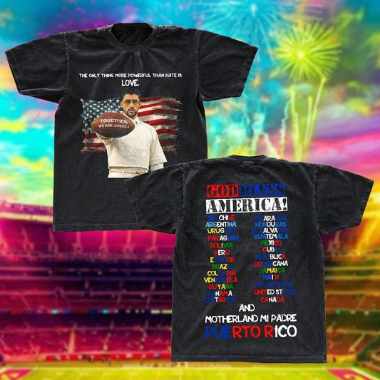 Bad Bunny Together We Are America Vintage Tee | Latino Unity Graphic Shirt | God Bless America Fan Tee - Tuli Clothing
