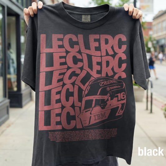 Leclerc F1 Typography Repeat Vintage Sweatshirt | Formula 1 Driver #16 Fan Crewneck | Black Racing Merch
