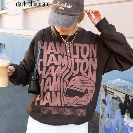 Hamilton F1 Typography Repeat Vintage Tee | Formula 1 Driver #44 Ferrari Fan Shirt | Comfort Colors White Racing Tee