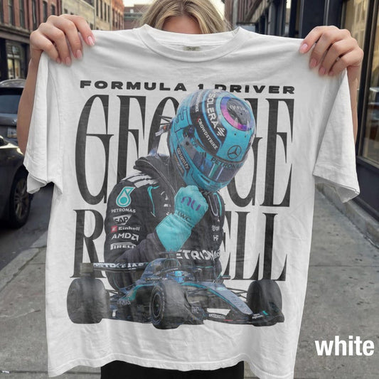 George Russell Formula 1 Vintage Fan Tee | F1 Driver 63 Mercedes Fan Shirt | Comfort Colors Black Racing Tee - Tuli Clothing